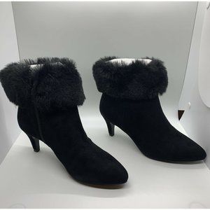 Alfani Womens Hanson Fur Bootie Suede Pointed Toe Ankle, Black Suede, Size 5.5M